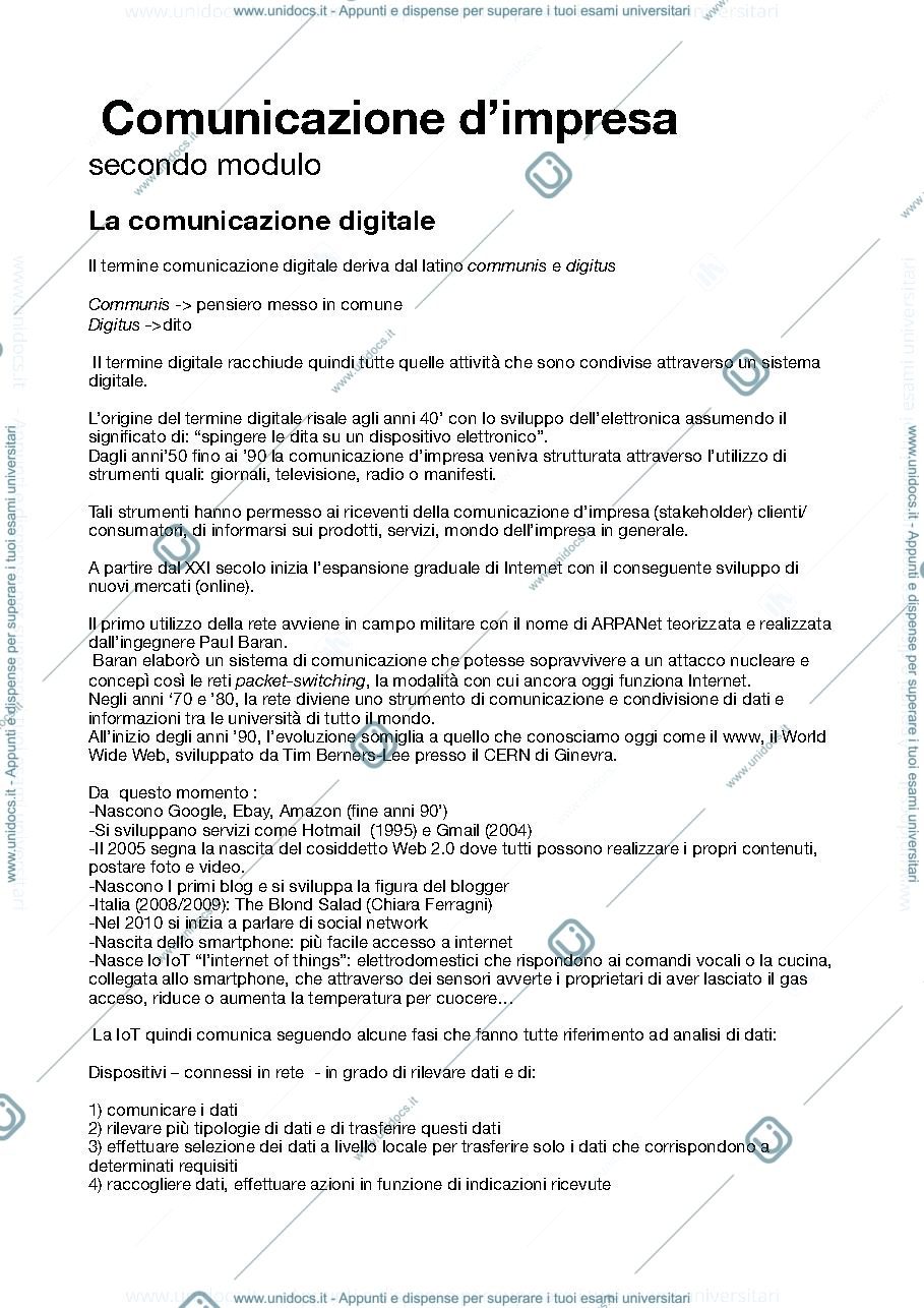 Anteprima pagina 1 — Comunicazione d'impresa secondo modulo 
