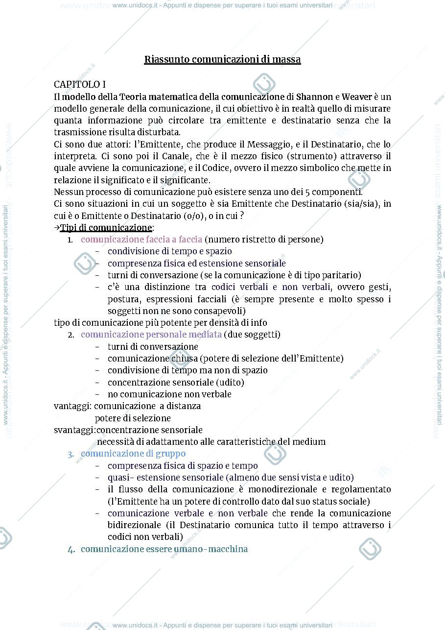 Anteprima pagina 1 — appunti comunicazione di massa