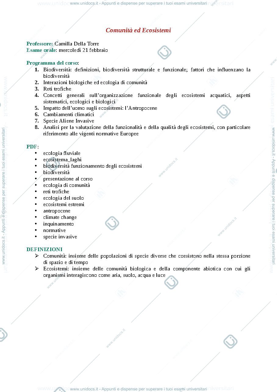 Anteprima pagina 1 — Comunità ed ecosistemi