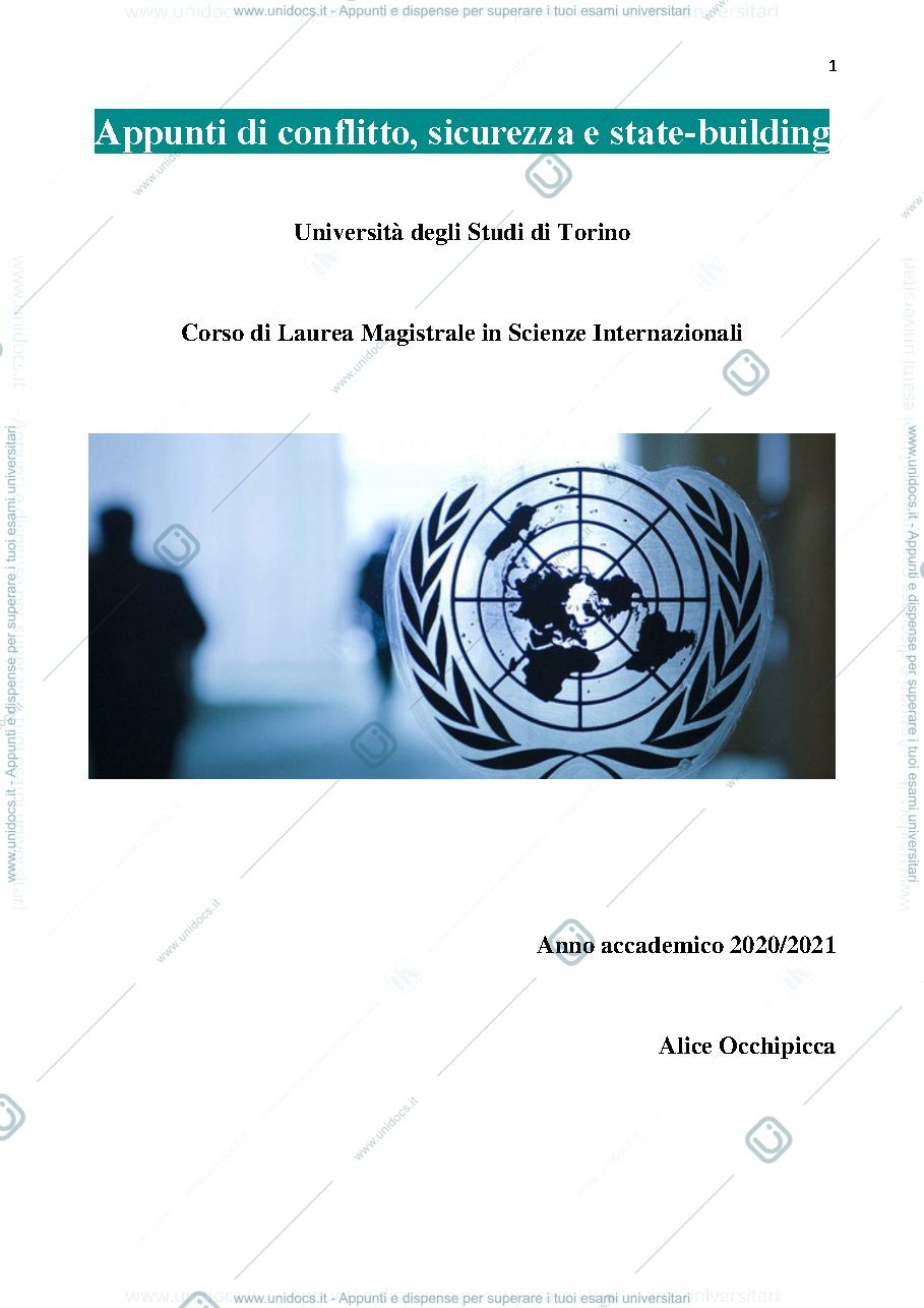 Anteprima pagina 1 — Appunti Ruzza (conflitto, sicurezza, state-building) - 2020/2021