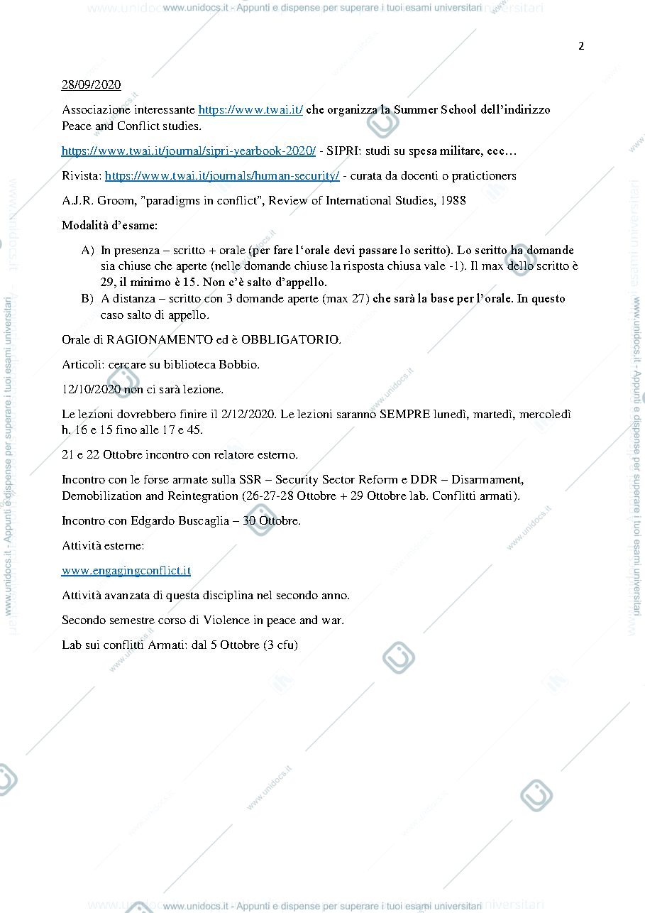 Anteprima pagina 2 — Appunti Ruzza (conflitto, sicurezza, state-building) - 2020/2021