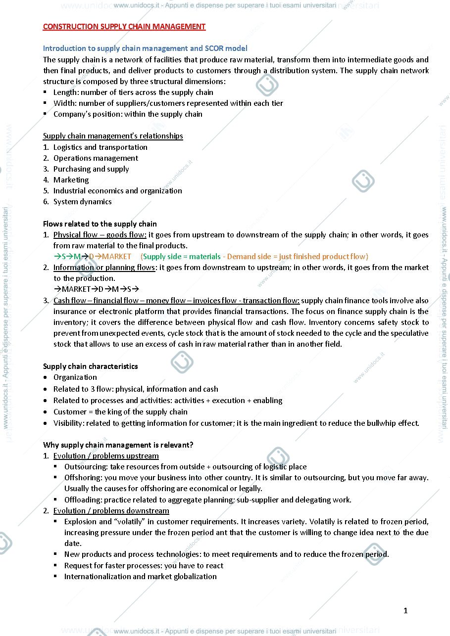 Anteprima pagina 1 — SUPPLY CHAIN MANAGEMENT CIGOLINI
