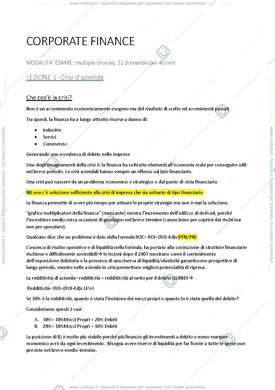 Anteprima pagina 1 — CORPORATE FINANCE