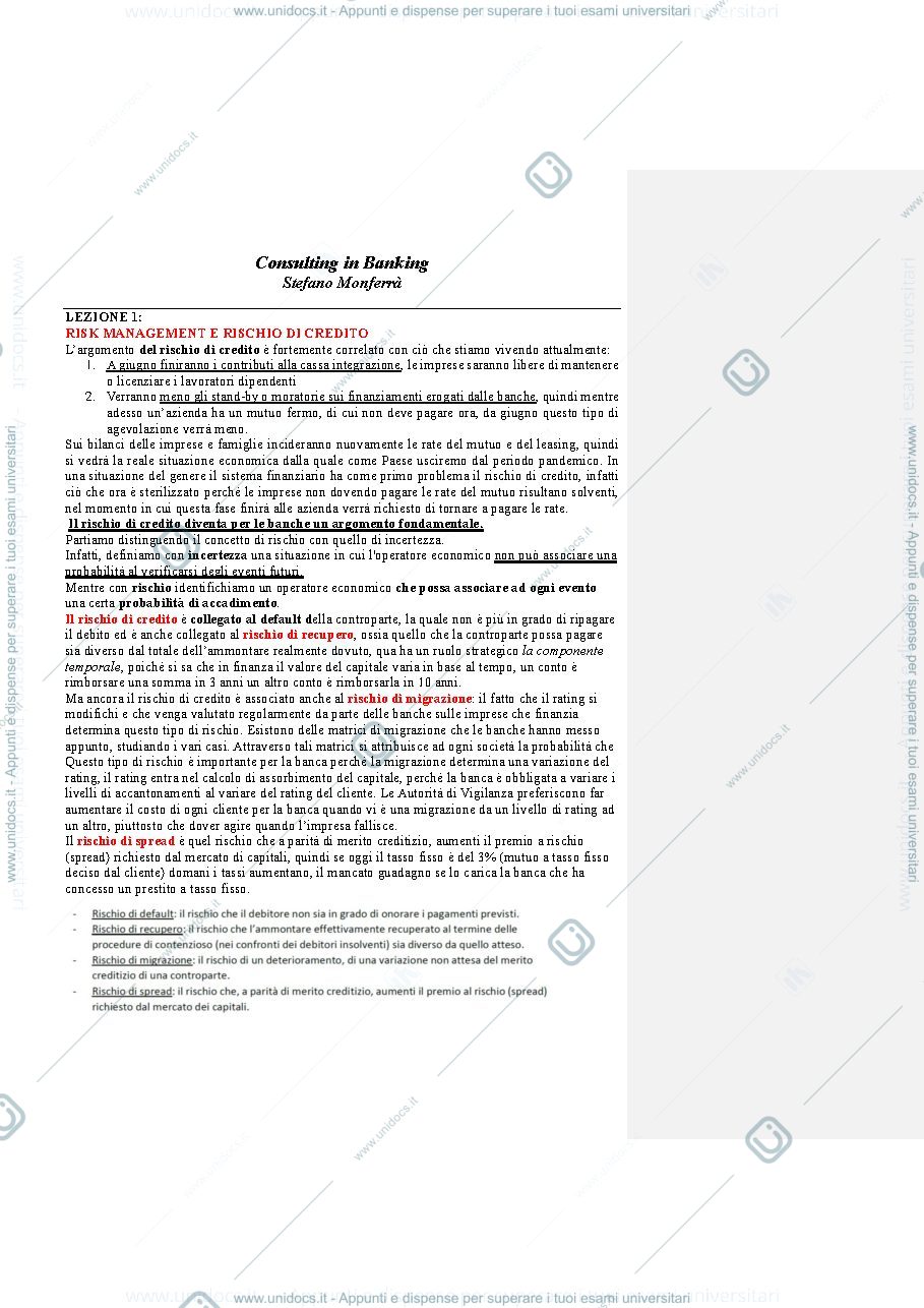 Anteprima pagina 1 — Appunti banking e consulting