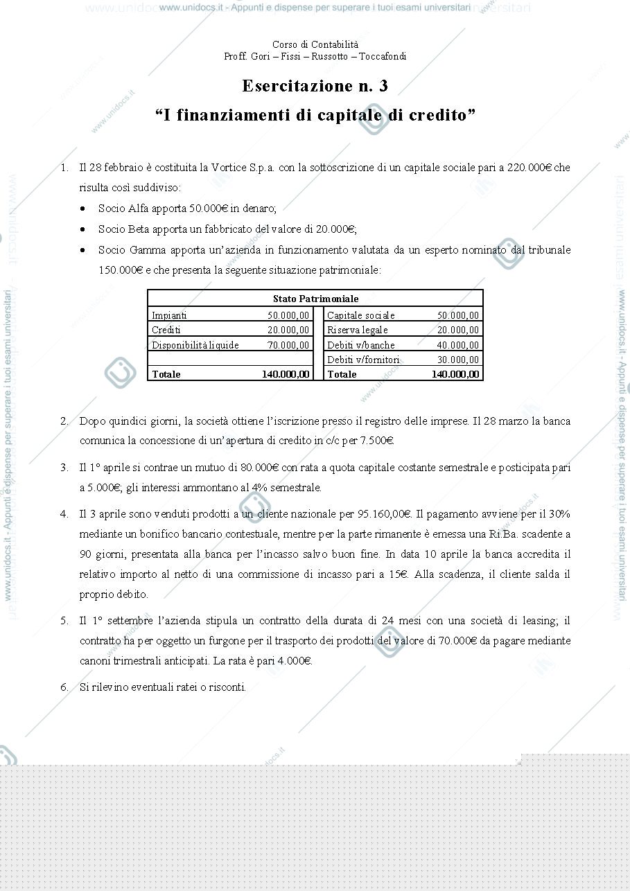 Anteprima pagina 1 — esercitazione contabilità