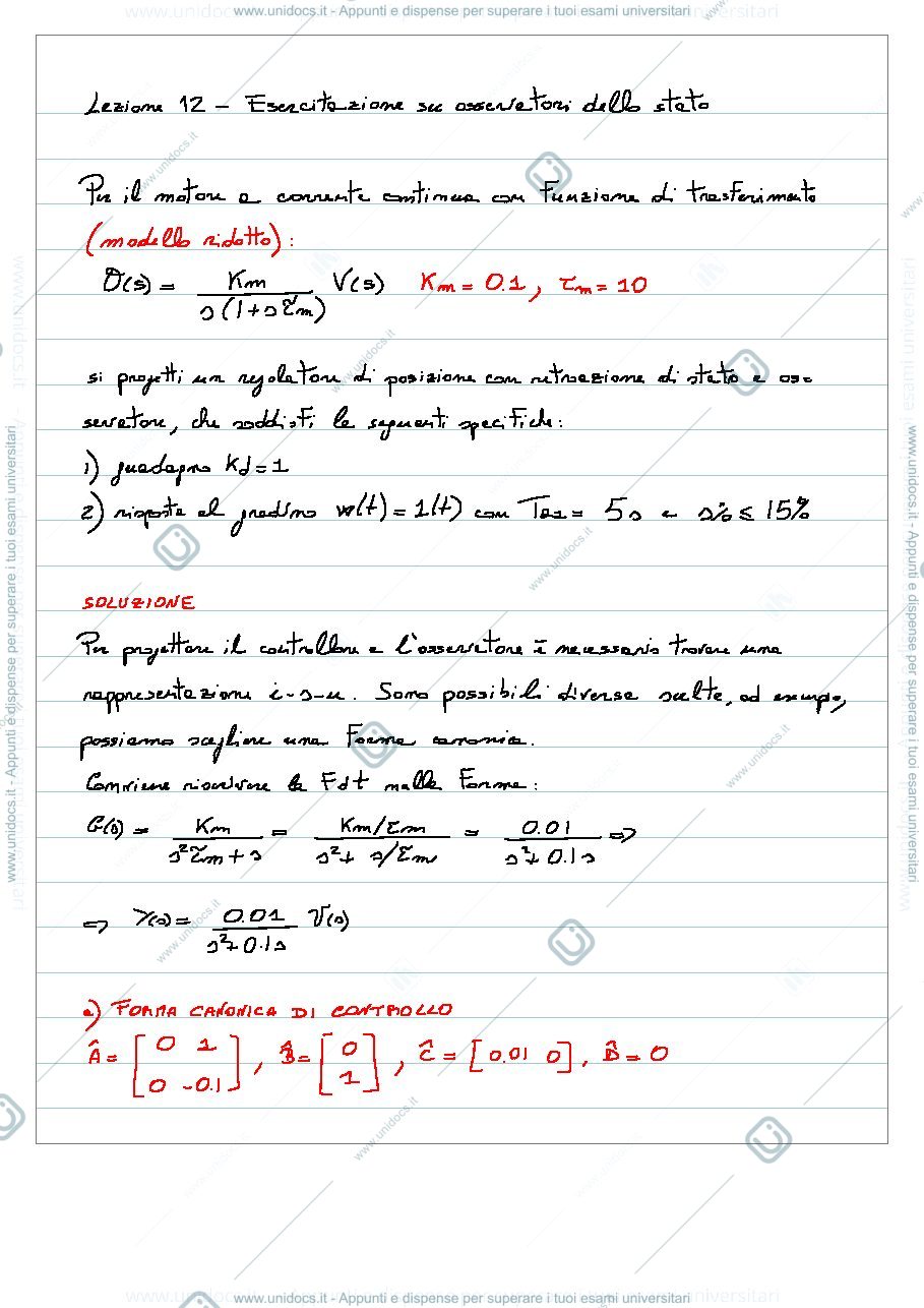 Anteprima pagina 1 — Esercizio Controlli Automatici su Osservatore