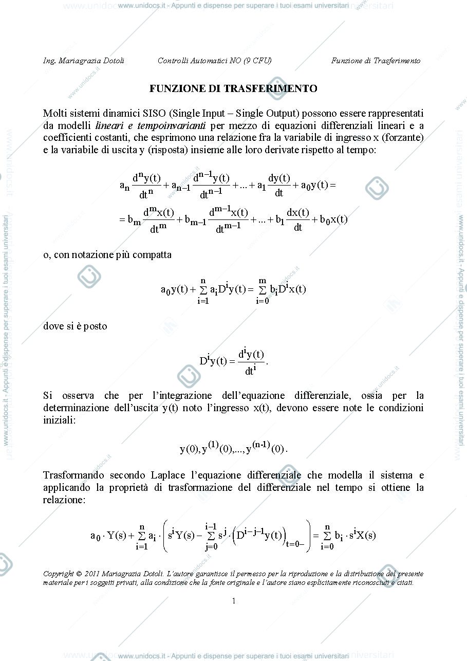 Anteprima pagina 1 — Funzioni di trasferimento