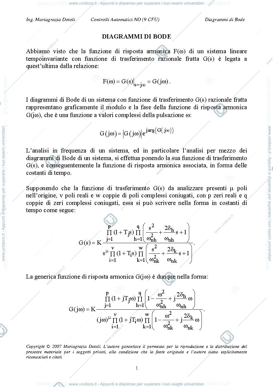 Anteprima pagina 1 — Diagrammi di Bode