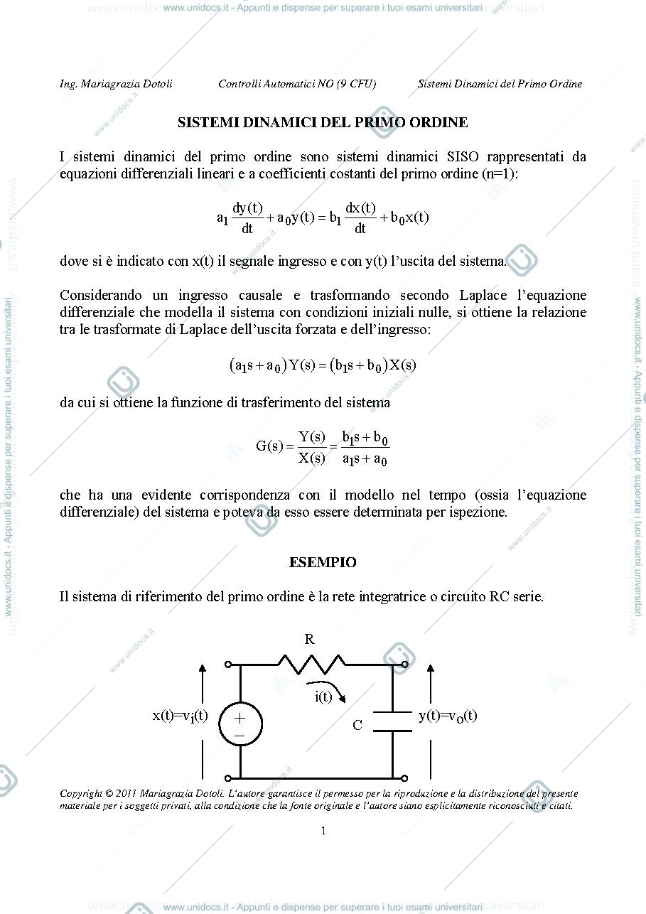 Anteprima pagina 1 — Sistemi del primo ordine