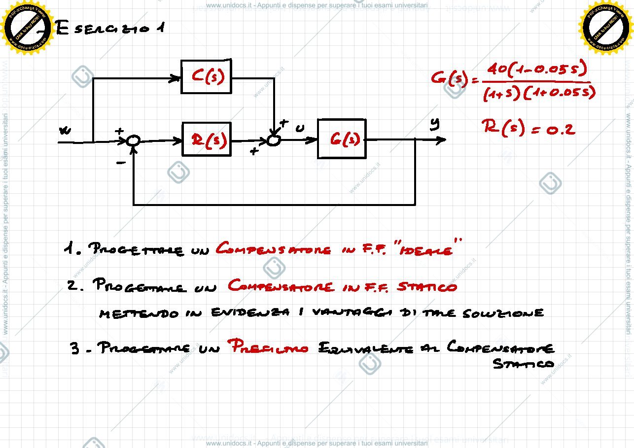 Anteprima pagina 2 — 1. Compensatore, prefiltraggio, Smith, Padè esercitazioni prof: Bolzern