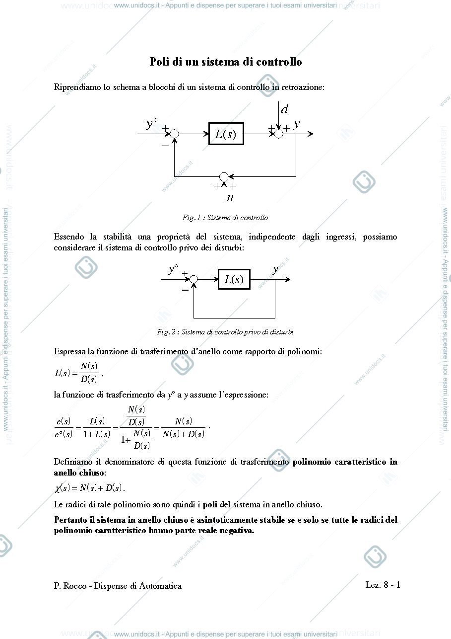 Anteprima pagina 2 — Riassunto analisi di stabilità sistemi di controllo