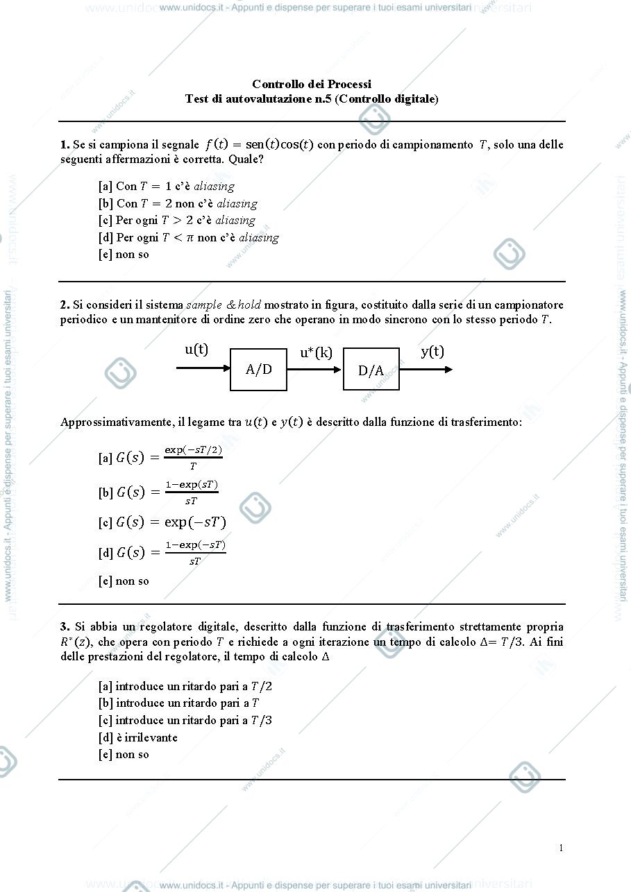 Anteprima pagina 1 — Prova5_Controllo_digitale prove di autovalutazione prof: Bolzern