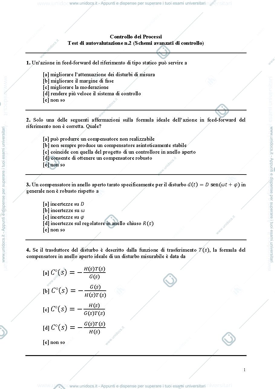Anteprima pagina 1 — Prova2_Schemi_avanzati_di_controllo prove di autovalutazione prof: Bolzern