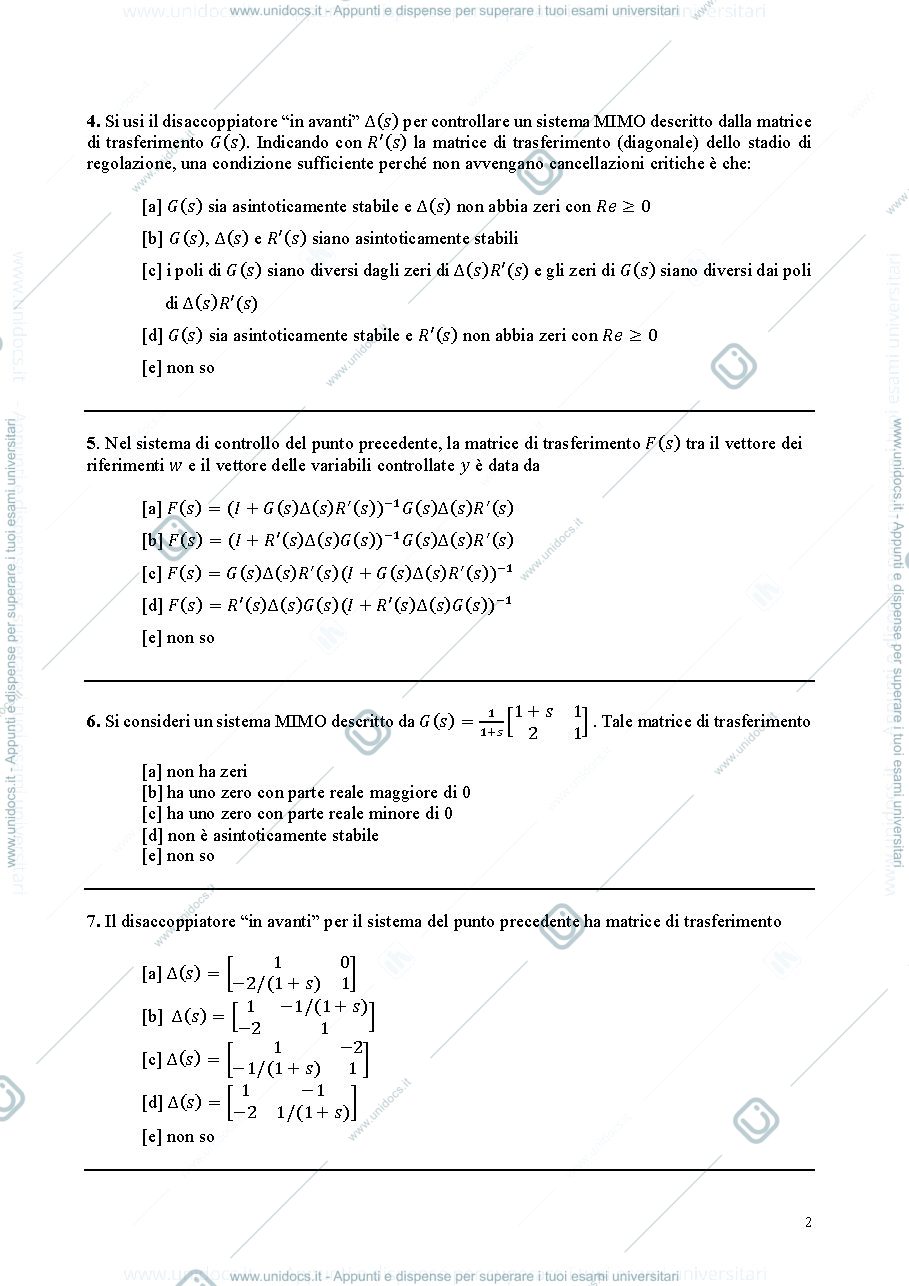 Anteprima pagina 2 — Prova4_Controllo_multivariabile prove di autovalutazione prof: Bolzern