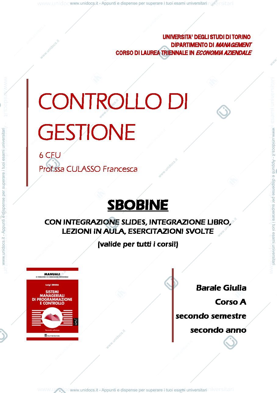 Anteprima pagina 1 — riassunto controllo di gestione