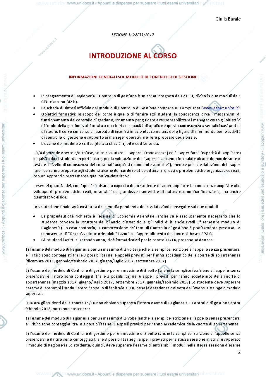 Anteprima pagina 2 — riassunto controllo di gestione