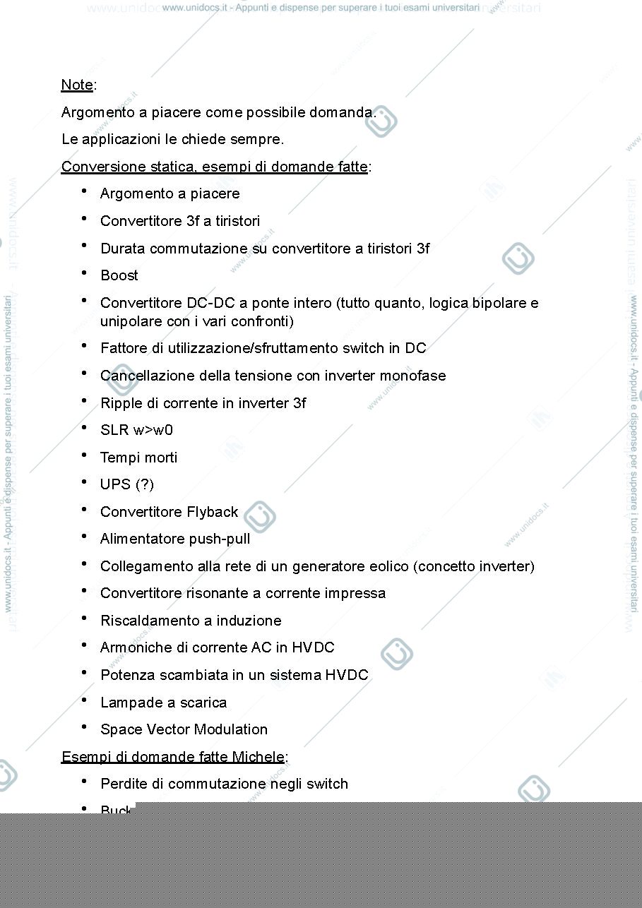 Anteprima pagina 1 — Domande esame Conversione statica dell'energia elettrica