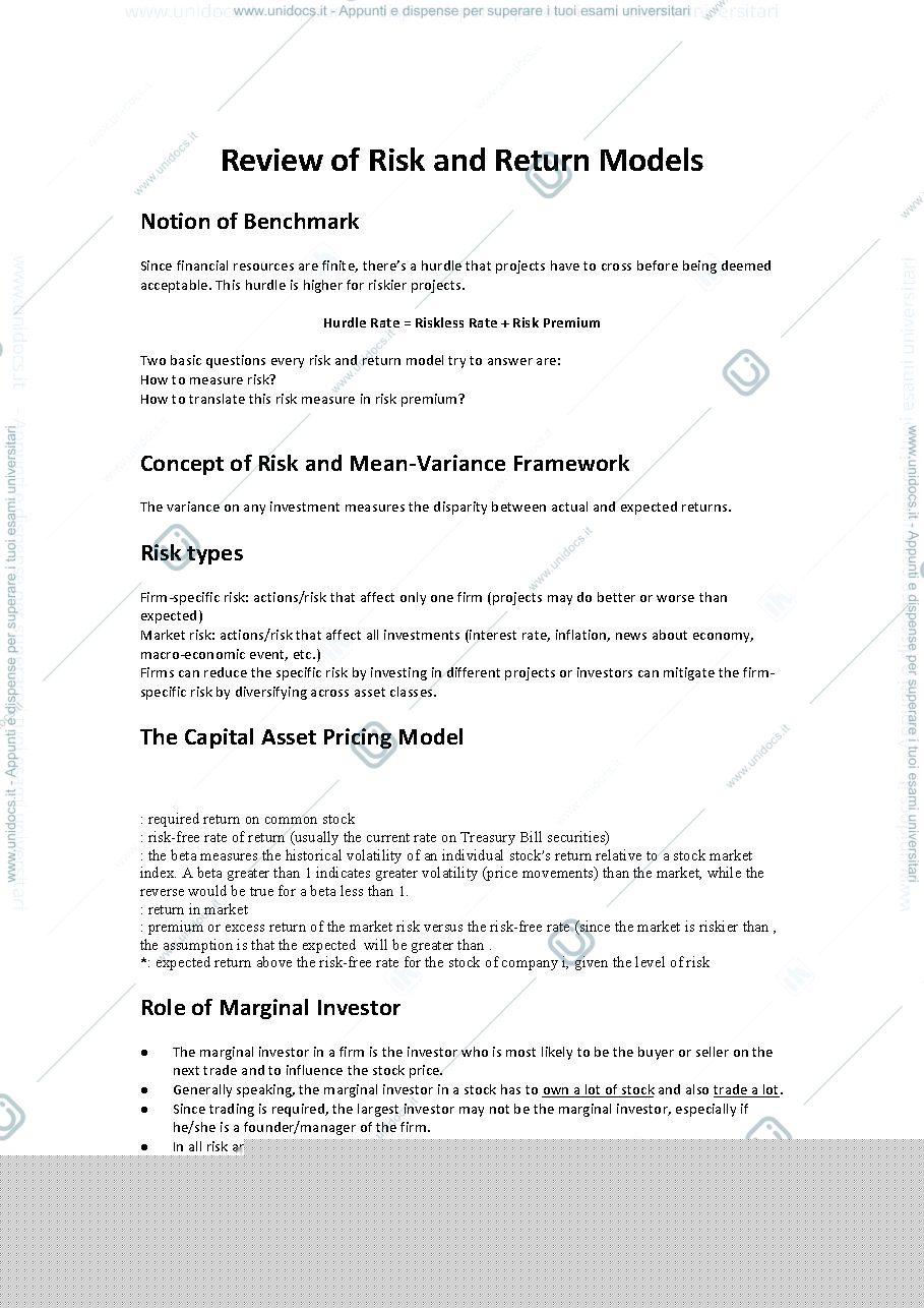 Anteprima pagina 1 — Review of Risk Return Models 