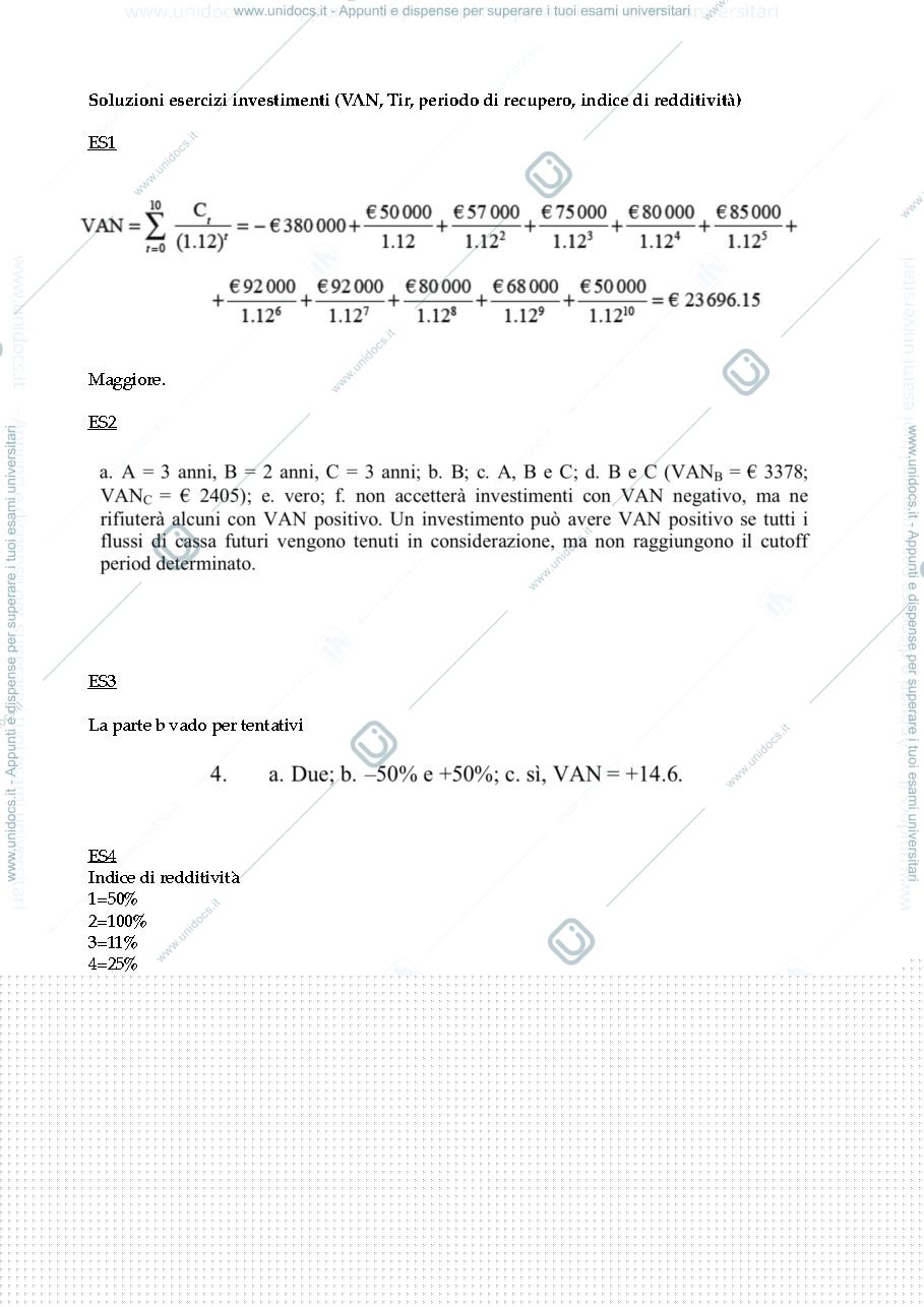 Anteprima pagina 1 — finanza aziendale 6 cfu esercizi