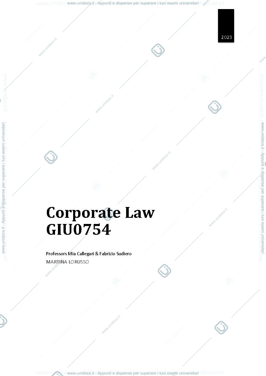 Anteprima pagina 1 — (European) Corporate Law - Sudiero & Callegari _ Notes/Sbobine