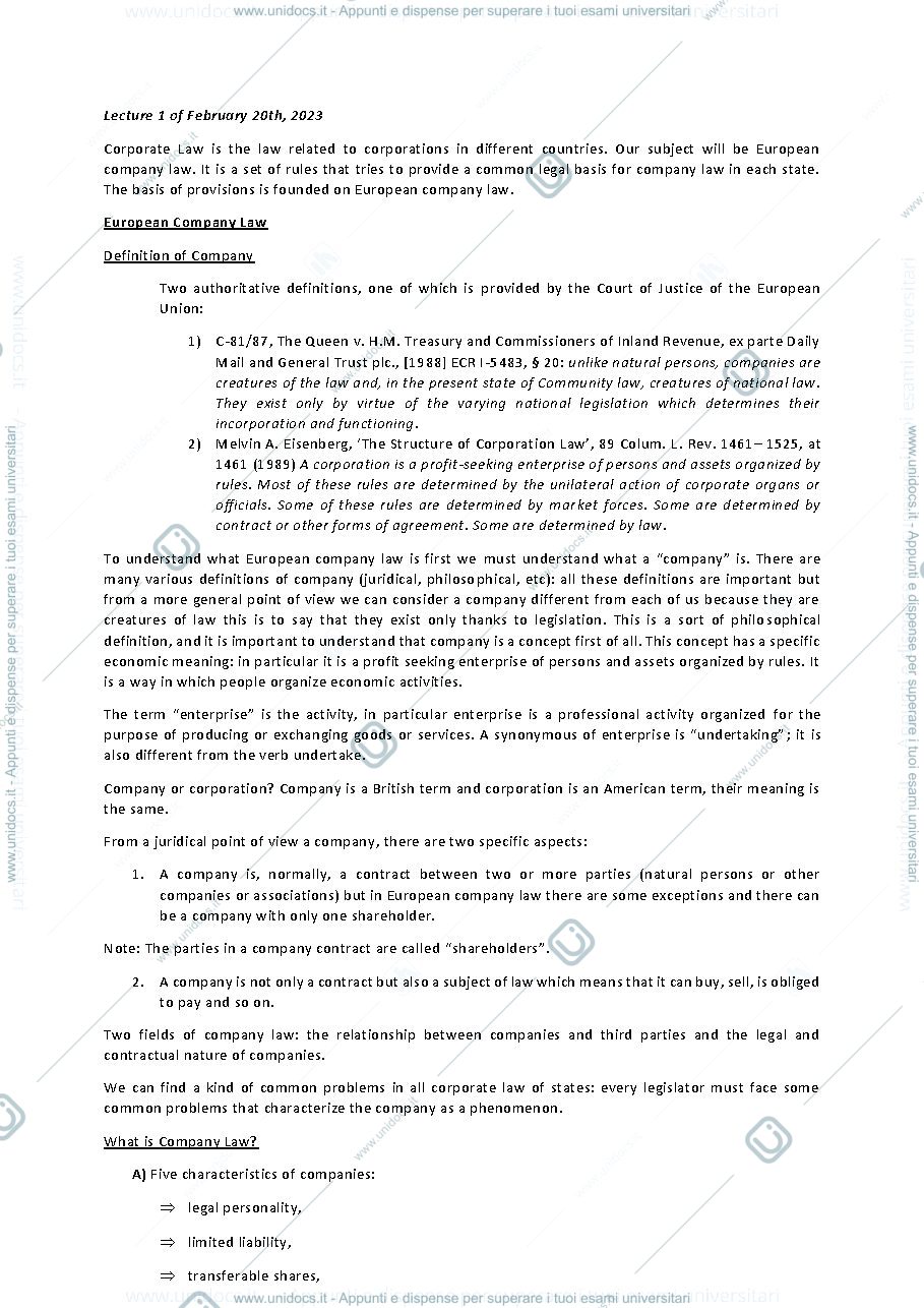 Anteprima pagina 2 — (European) Corporate Law - Sudiero & Callegari _ Notes/Sbobine
