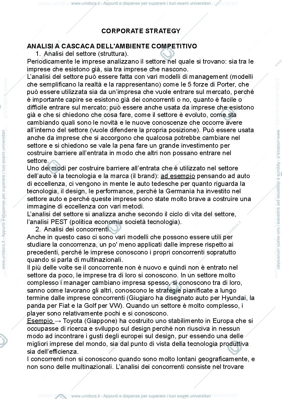 Anteprima pagina 1 — Corporate strategy (anno accademico 2020/2021)