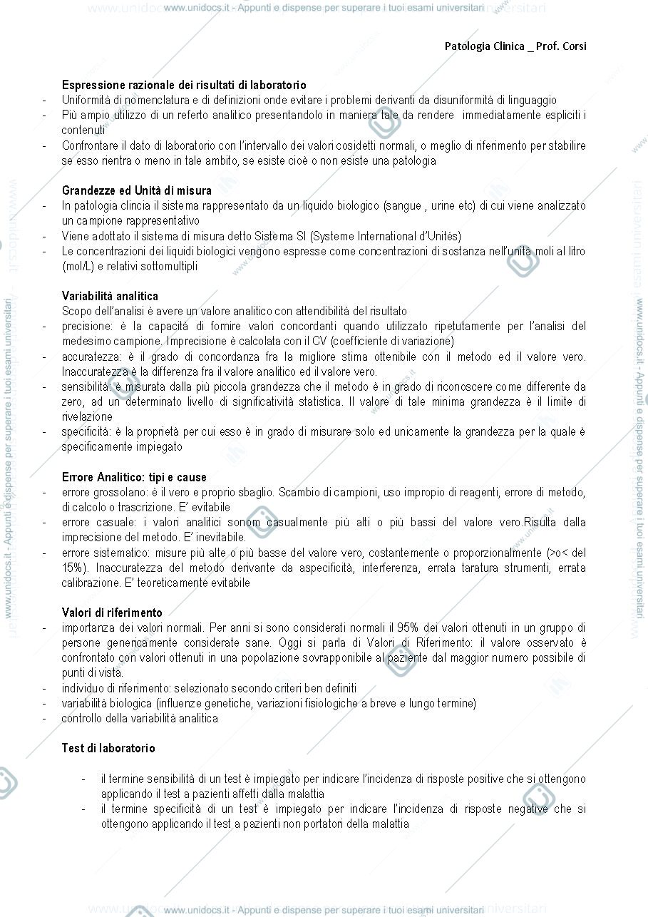 Anteprima pagina 1 — patologia clinica prof corsi