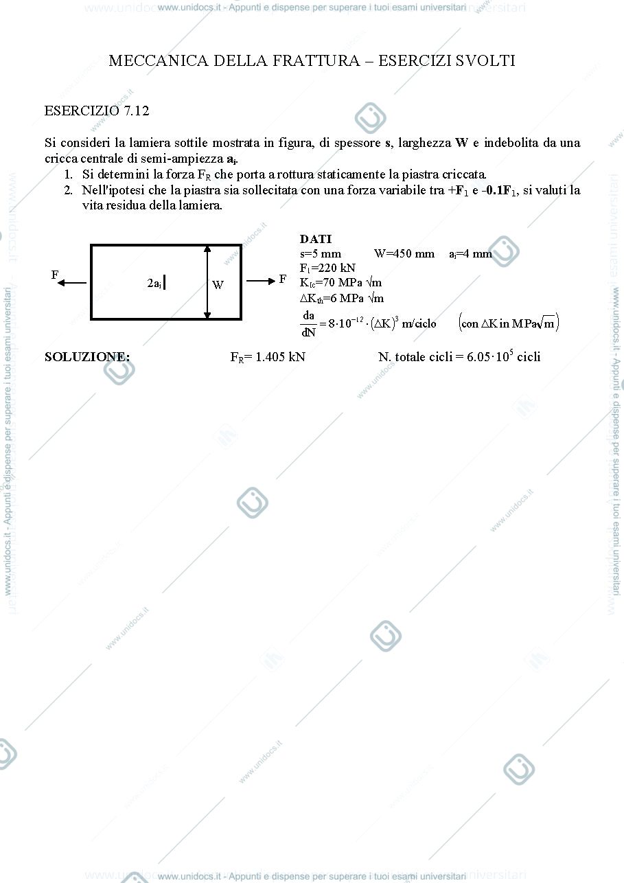 Anteprima pagina 1 — Esercizi svolti_meccanica frattura