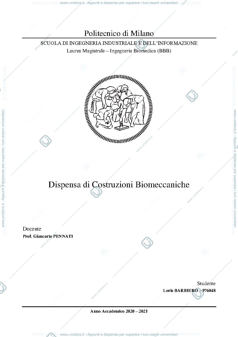 Anteprima pagina 1 — Dispensa Costruzioni Biomeccaniche 