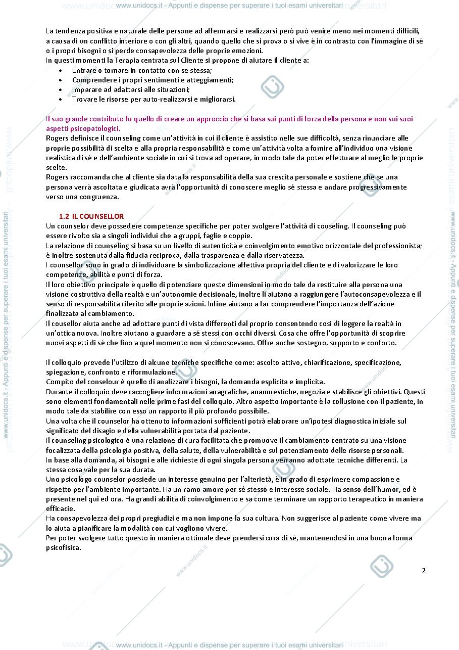 Anteprima pagina 2 — Riassunto "Il Counselling Psicologico" (Giusti e Pagani)
