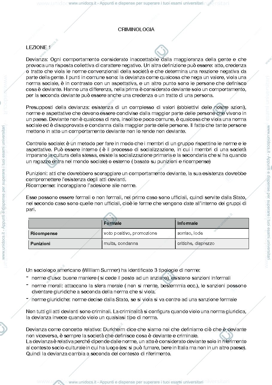 Anteprima pagina 1 — Appunti Criminologia - Giustizia Penale