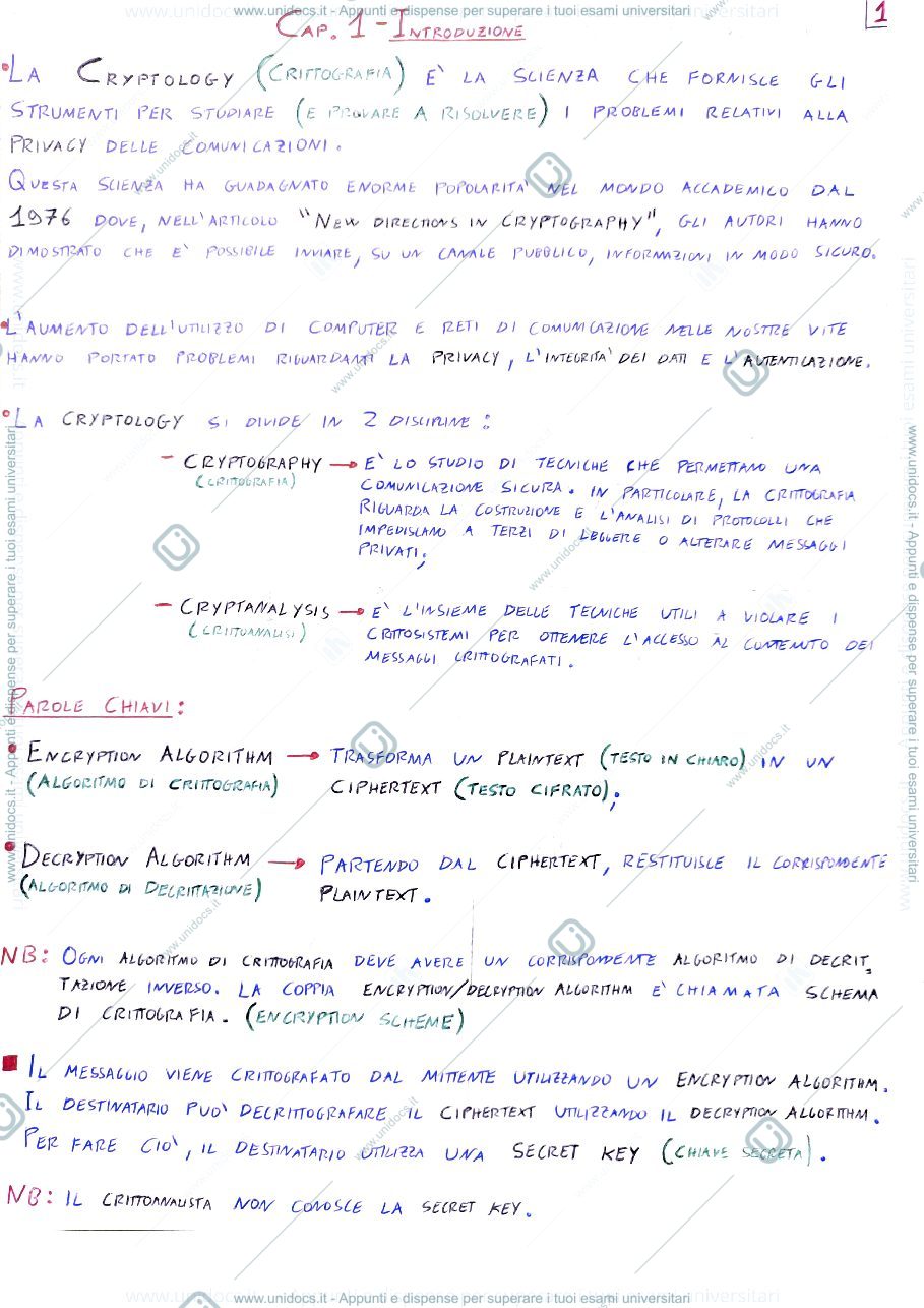 Anteprima pagina 1 — Cryptography - Capitolo 1