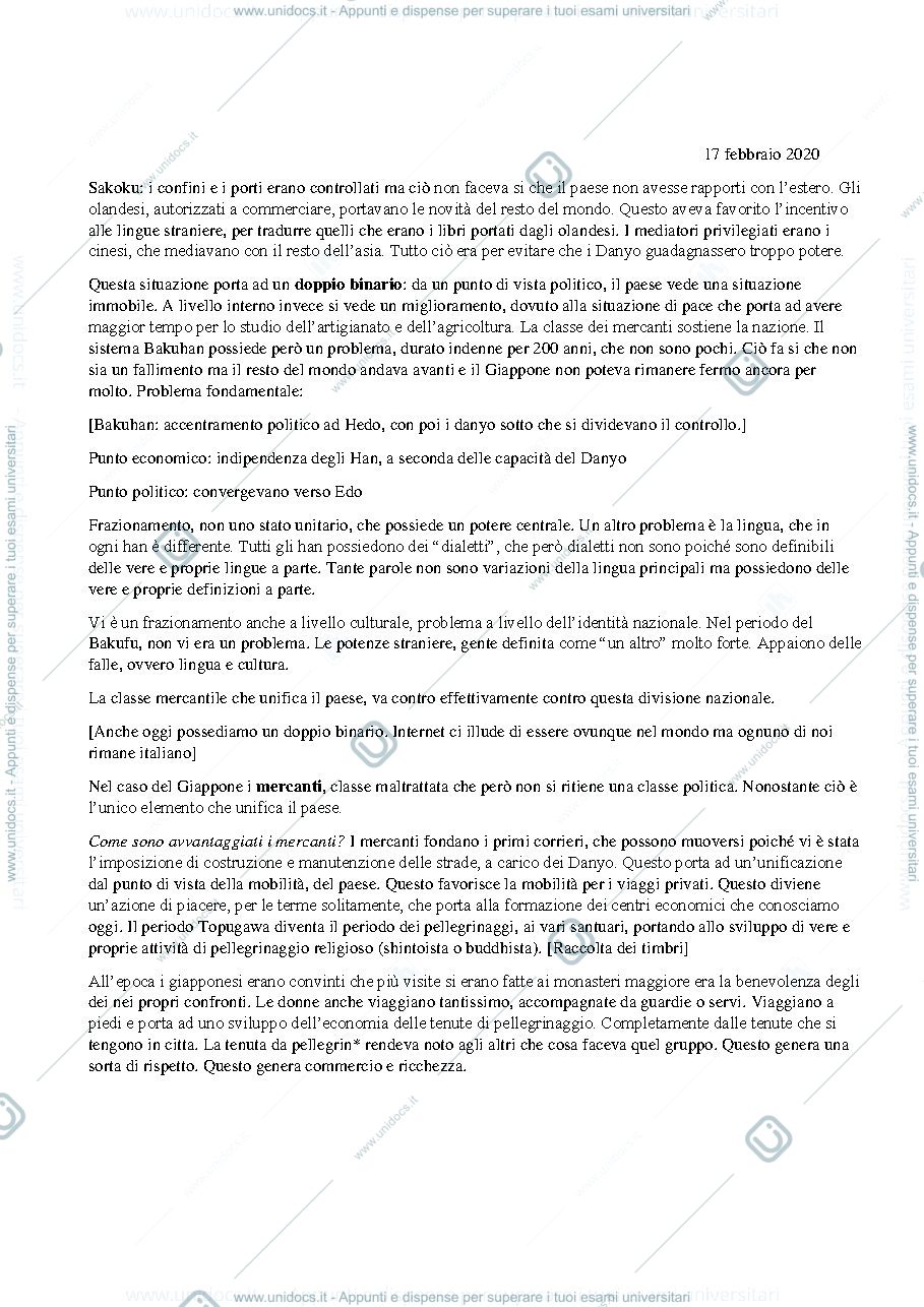 Anteprima pagina 1 — Appunti lezione Cultura Giapponese II