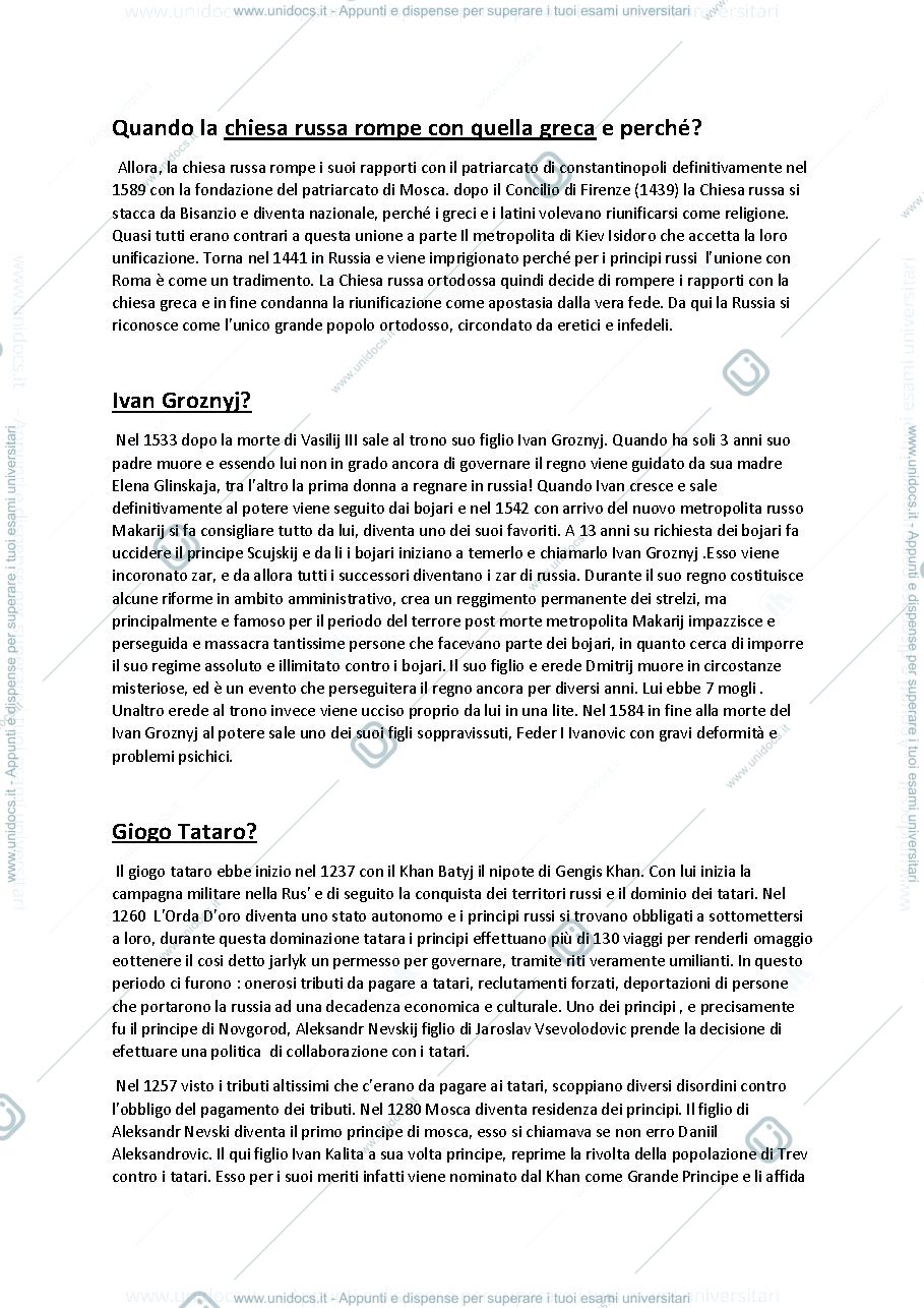 Anteprima pagina 1 — Cultura Russa Appunti - Manfred