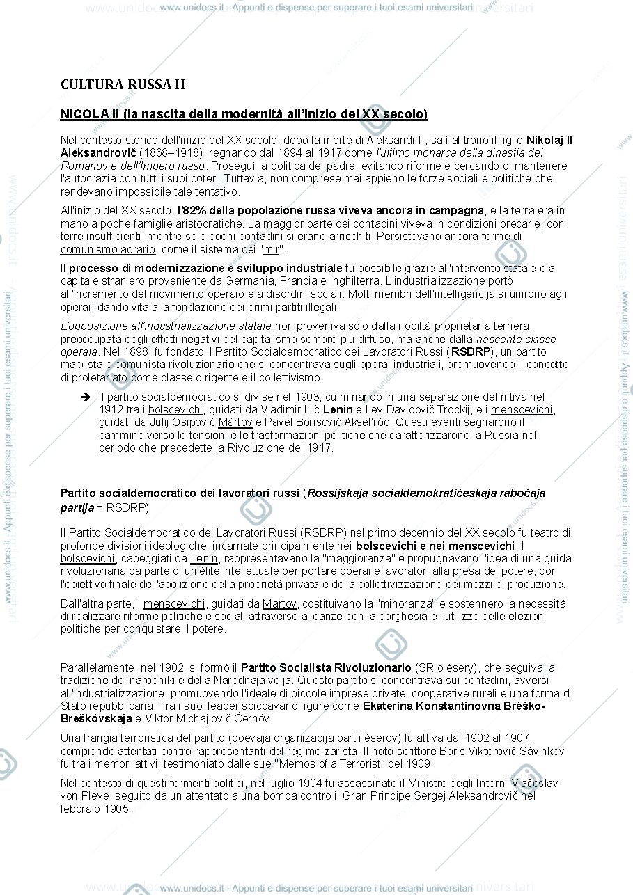 Anteprima pagina 1 — Appunti corso di Cultura Russa 2