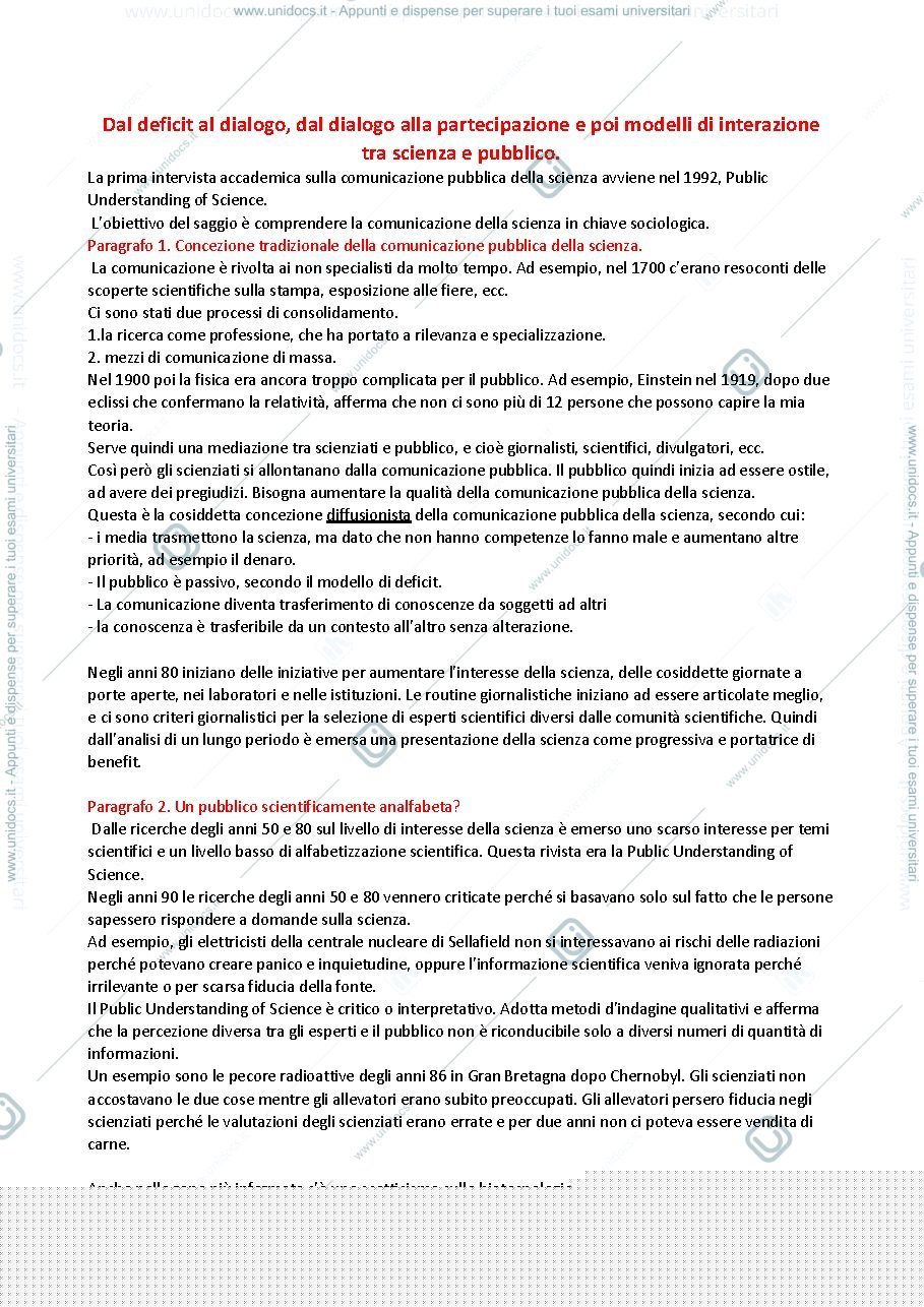 Anteprima pagina 1 — Riassunto articolo bucchi 