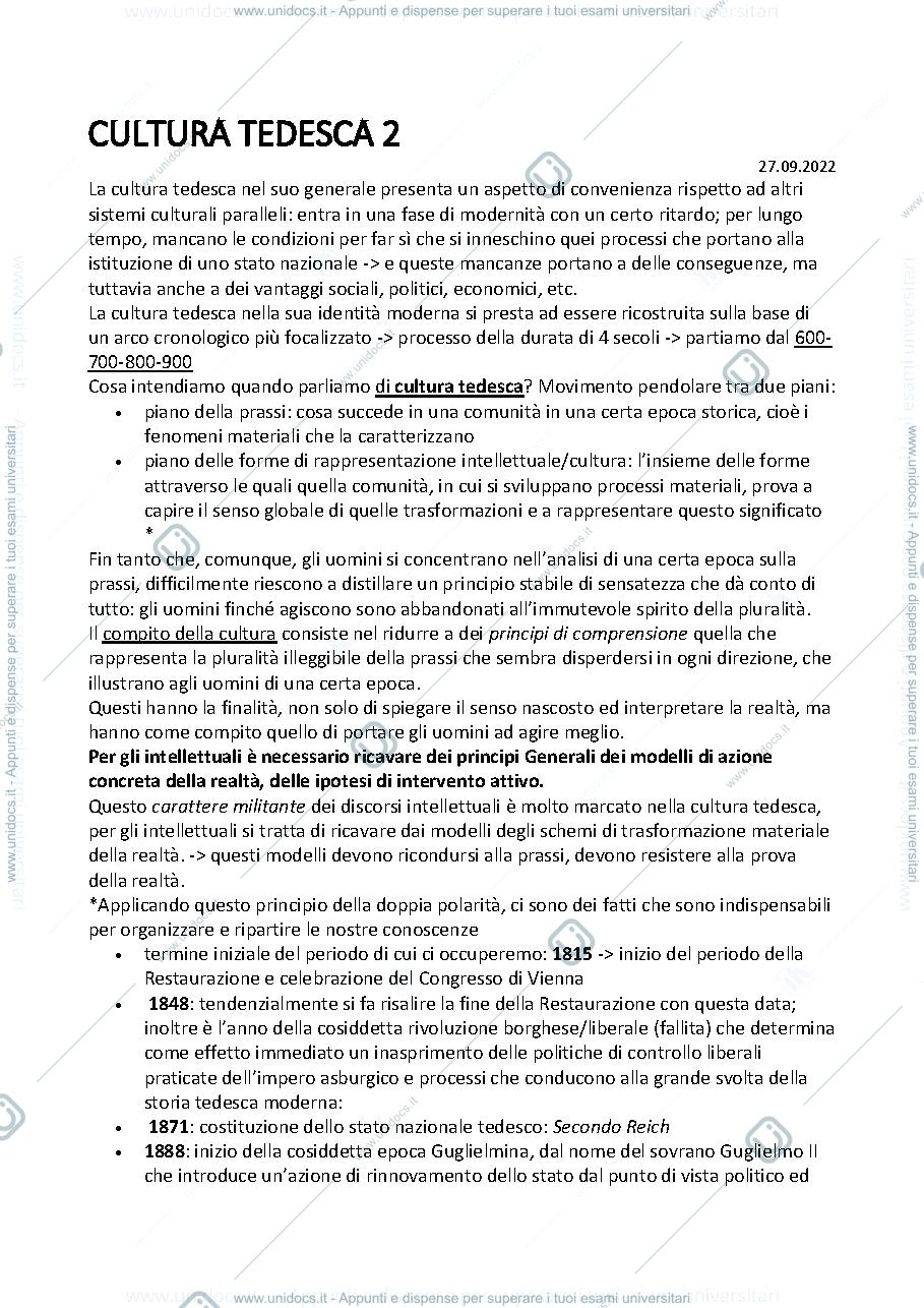 Anteprima pagina 1 — Appunti corso di Cultura tedesca II