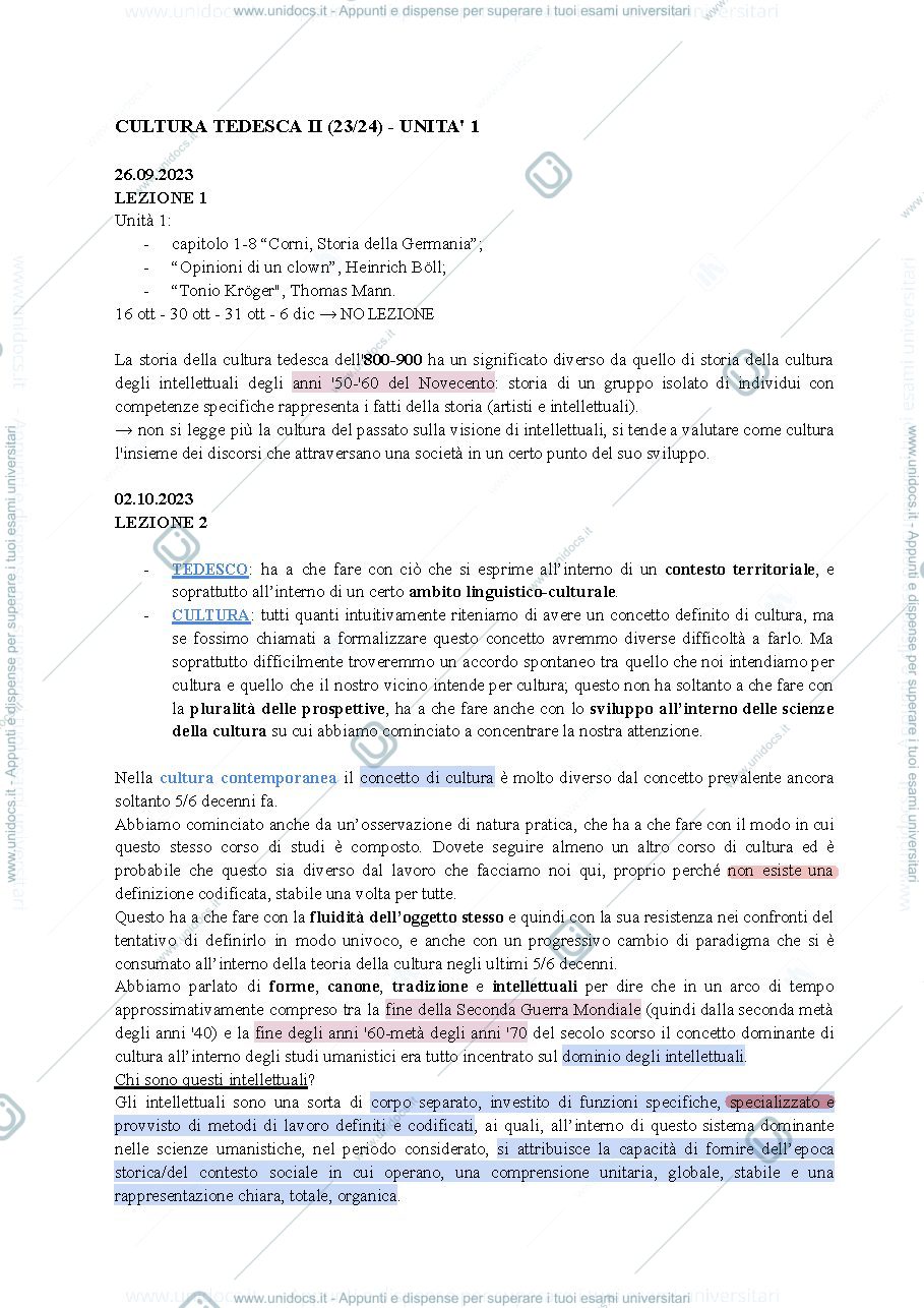 Anteprima pagina 1 — Appunti Professor Pirro - Cultura tedesca II