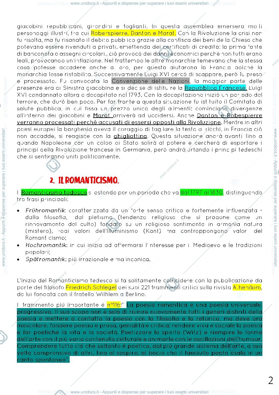 Anteprima pagina 2 — Appunti di letteratura tedesca 2. "Movimenti storici e socio-letterari: dalla Rivoluzione Francese al Naturalismo".