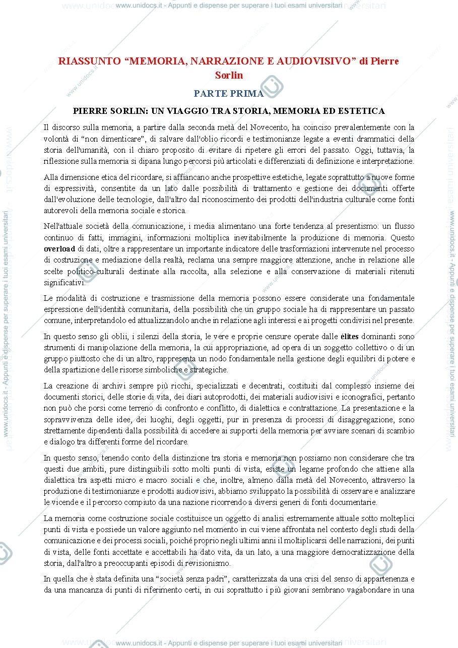 Anteprima pagina 1 — MEMORIA, NARRAZIONE E AUDIOVISIVO