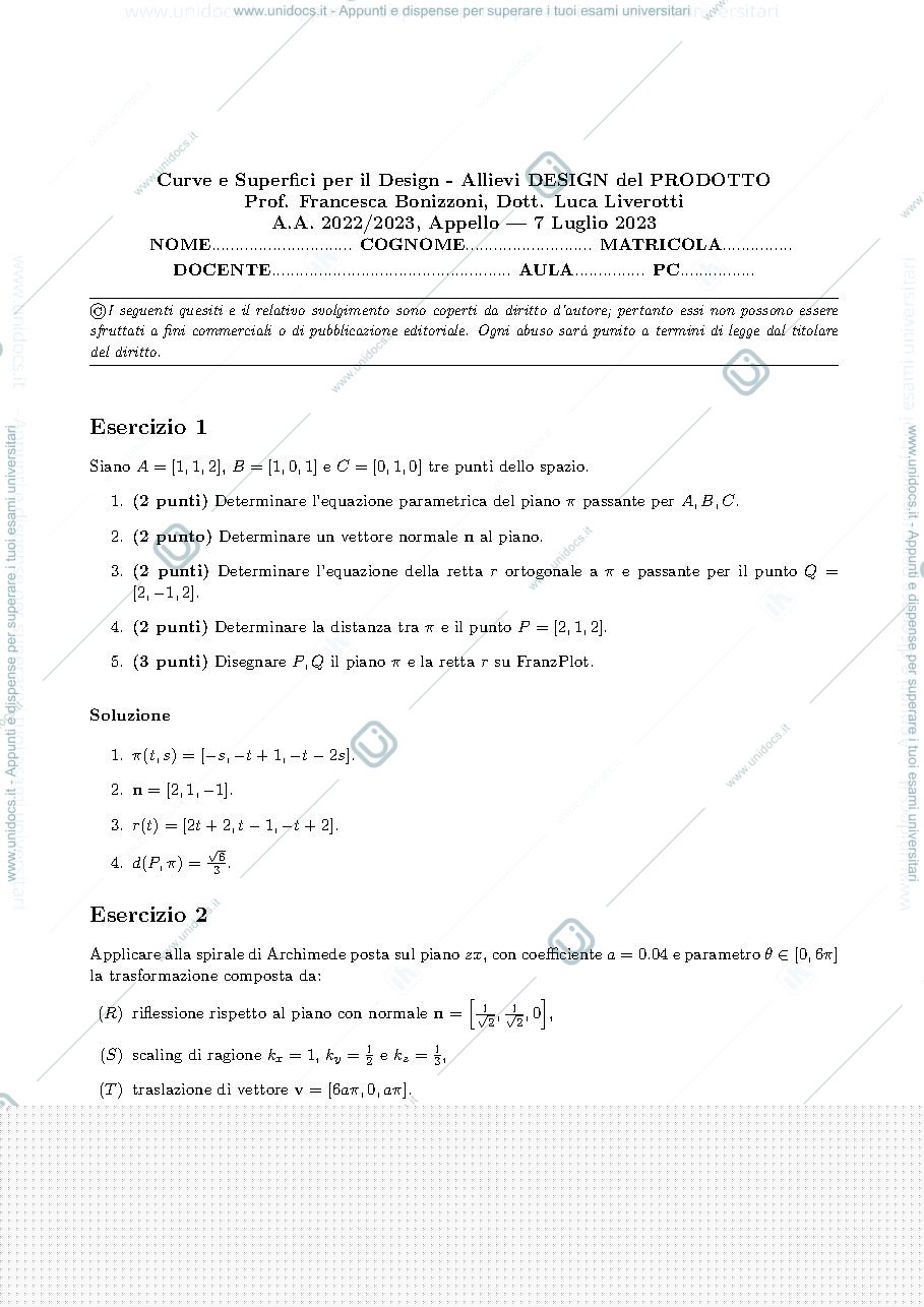 Anteprima pagina 1 — prova d'esame 7 luglio 2023