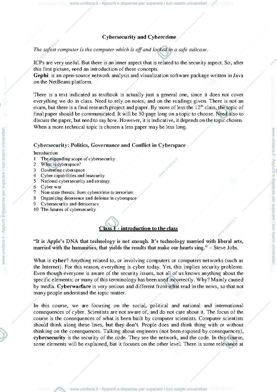 Anteprima pagina 1 — Course Cybersecurity and cybercrime
