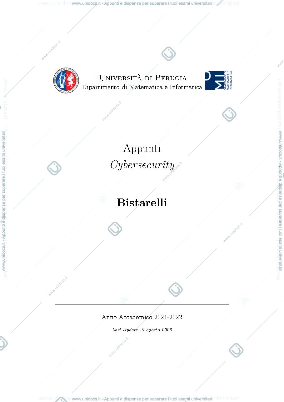 Anteprima pagina 1 — Cybersecurity (parte bistarelli)