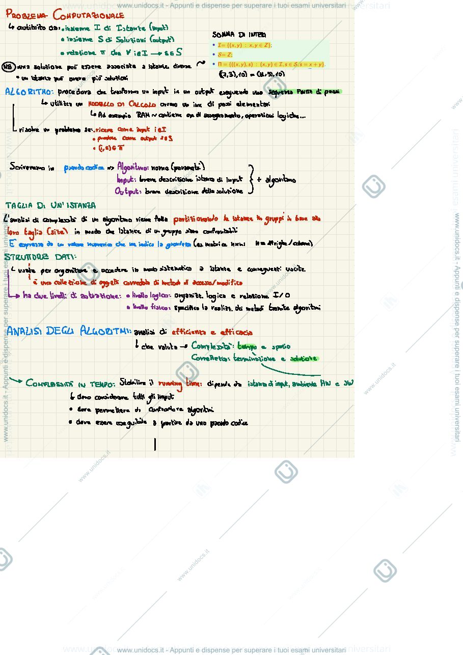 Anteprima pagina 2 — Riassunto dati e algoritmi