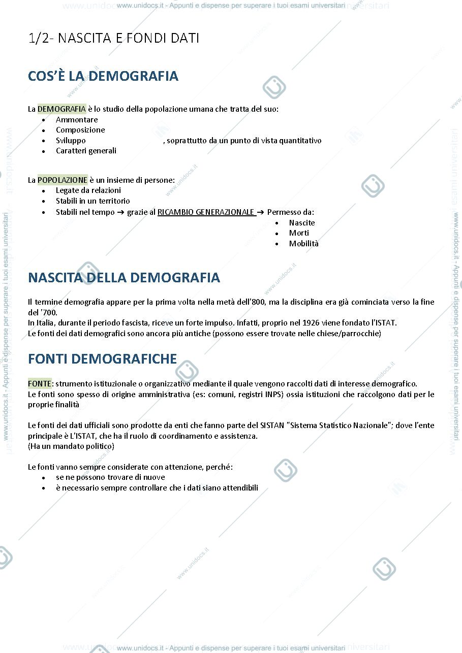 Anteprima pagina 1 — Appunti demografia
