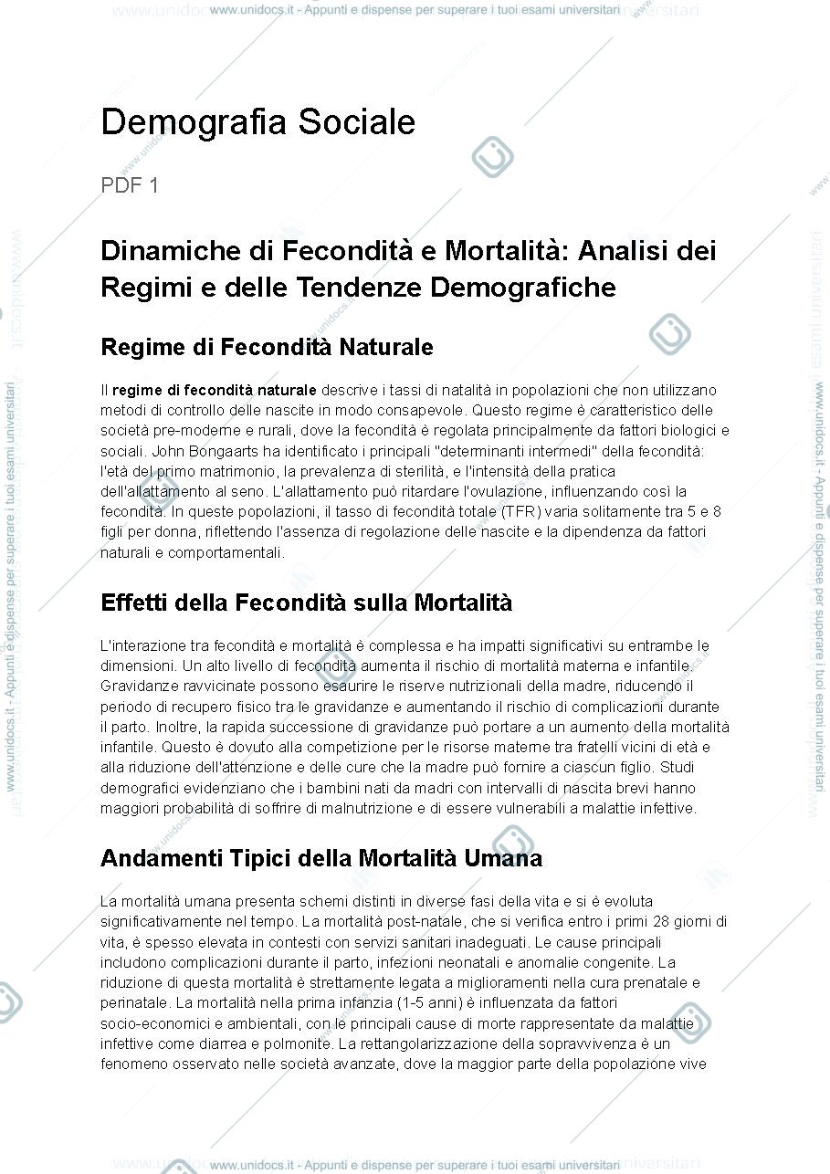 Anteprima pagina 1 — Riassunti Demografia Sociale