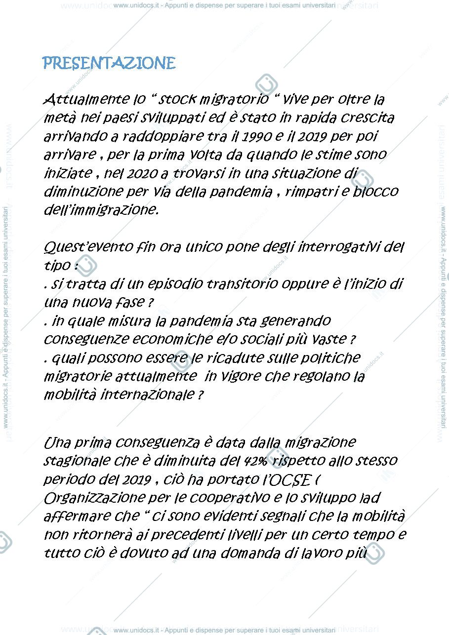 Anteprima pagina 1 — APPUNTI DEMOGRAFIA SOCIALE ( MOBILITA' E MIGRAZIONI )