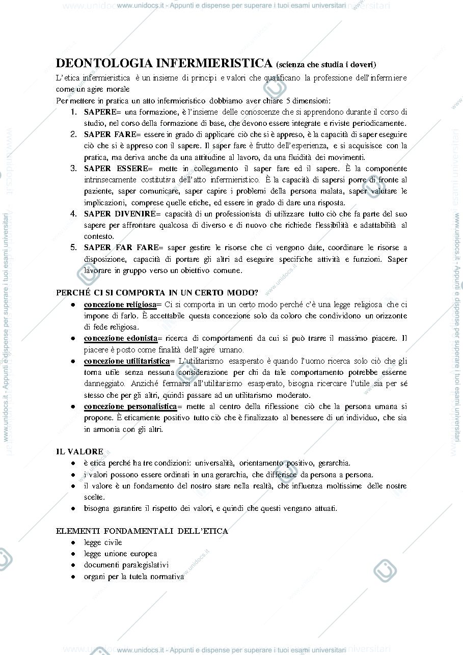 Anteprima pagina 1 — DEONTOLOGIA INFERMIERISTICA APPUNTI