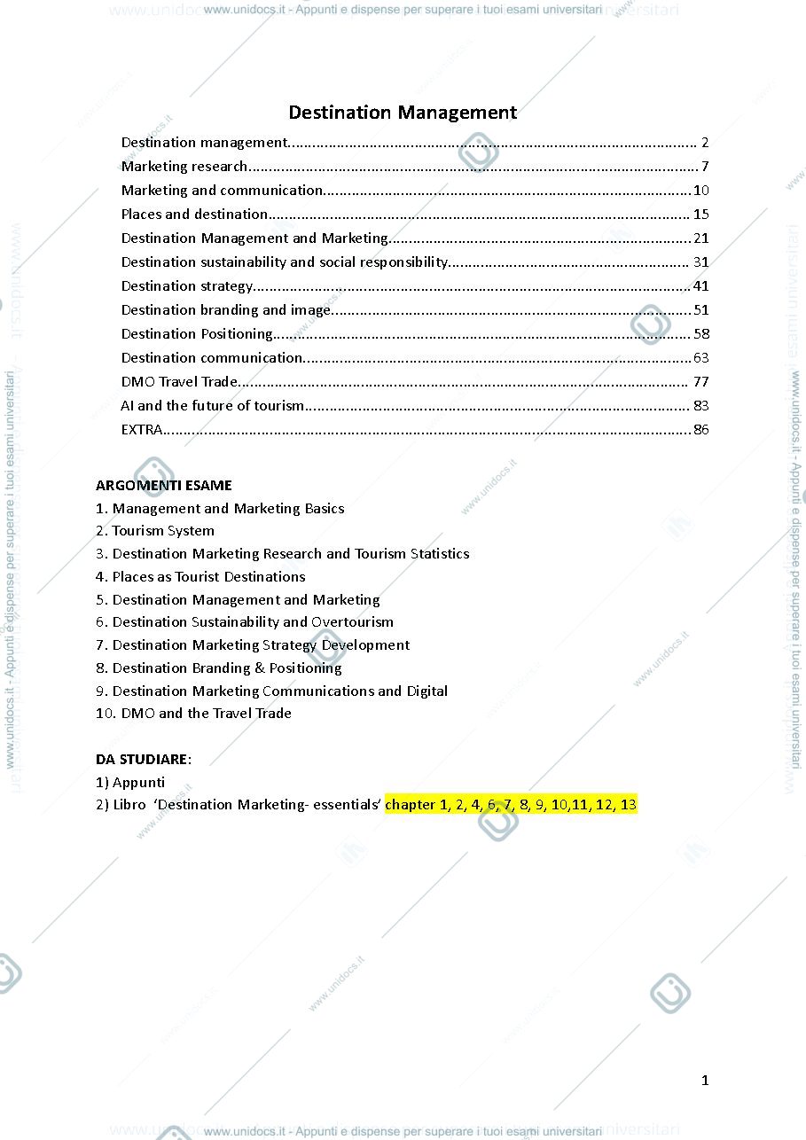 Anteprima pagina 1 — Destination Managements- appunti lezioni 