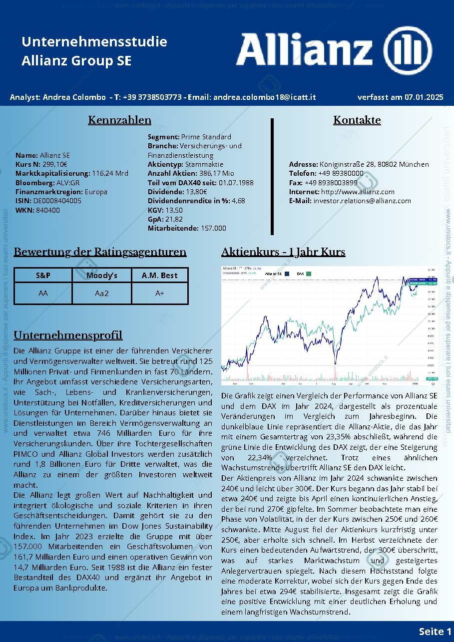 Anteprima pagina 1 — Unternehmensstudie (Allianz SE) Deutsch fuer die Finanzkommunikation First Level 